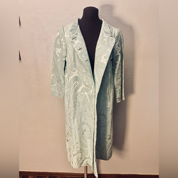 Elegant Vintage Handmade 1969s Aqua Blue Paisley Coat S-M - Picture 1 of 7